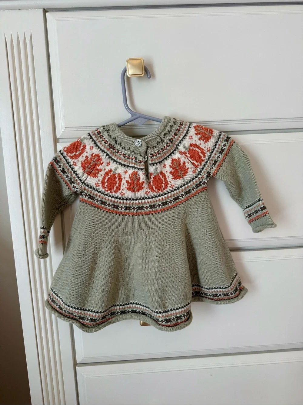 Sage Green Knit Dress with Orange Pumpkins
